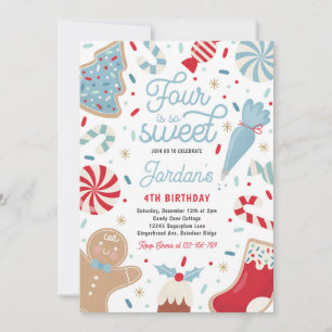Four Is So Sweet Christmas Cookie Birthday Party  Invitation