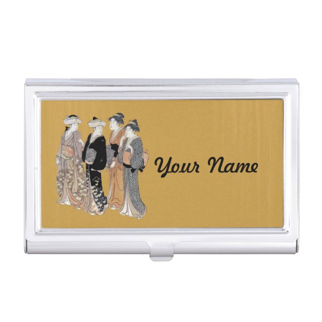 Four Japanese Geisha Ladies Traditional Clothes Business Card Case (Front)