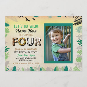 Four Jungle 4th Birthday Party Safari ZOO Photo Invitation