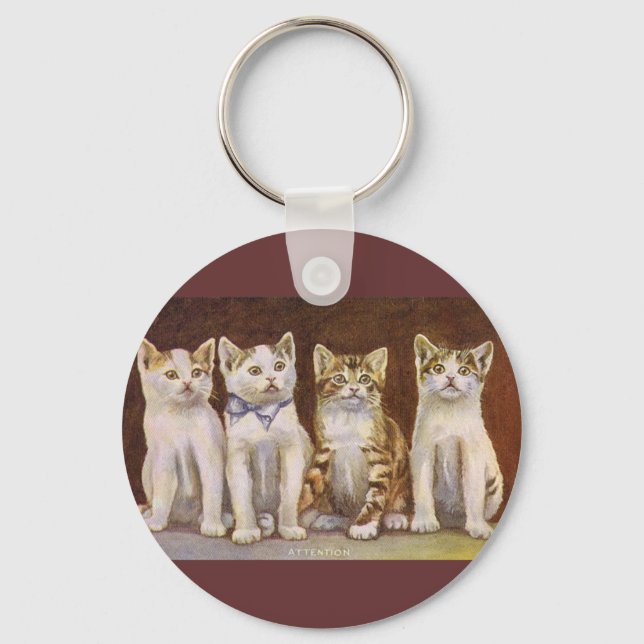 Four Kittens At Attention Key Chain (Front)