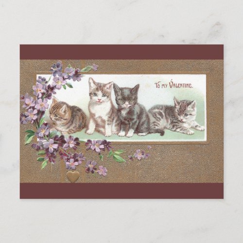 Four Kittens Vintage Valentine Holiday Postcard