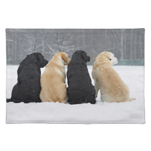 Four Labrador Dogs In Snow Cloth Placemat