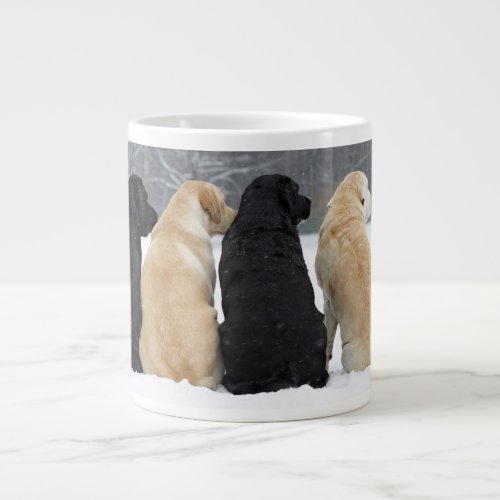 Four Labrador Dogs In Snow Giant Coffee Mug