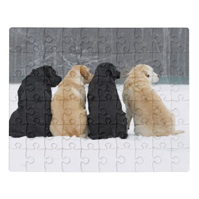 Four Labrador Dogs In Snow Jigsaw Puzzle (Puzzle Horizontal)