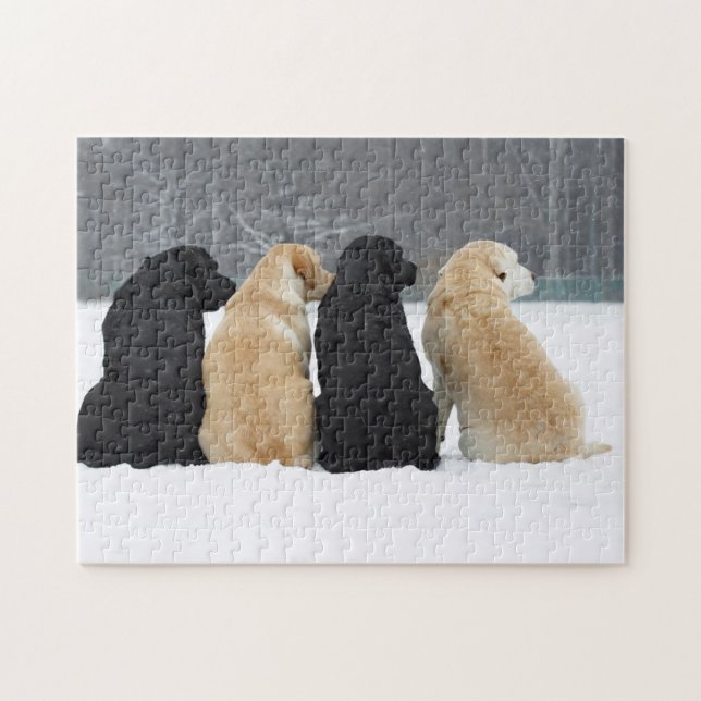 Four Labrador Dogs In Snow Jigsaw Puzzle (Horizontal)