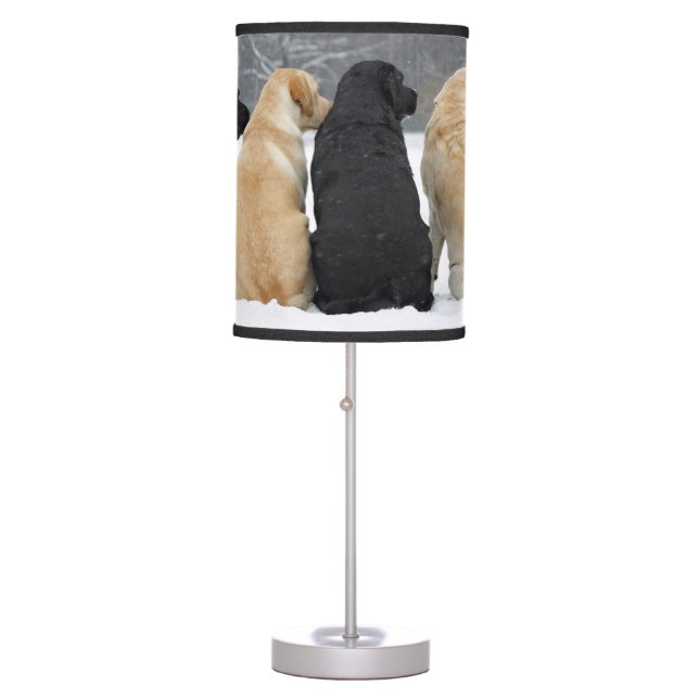 Four Labrador Dogs In Snow Table Lamp (Front)