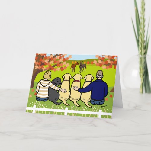 Four Labradors and Parents in autumn Card