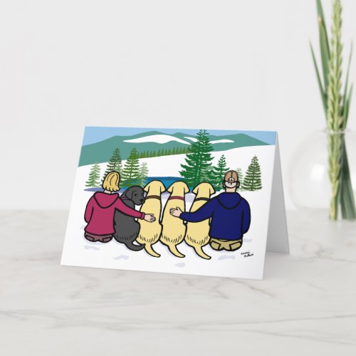 Four Labradors and Parents Winter View Card