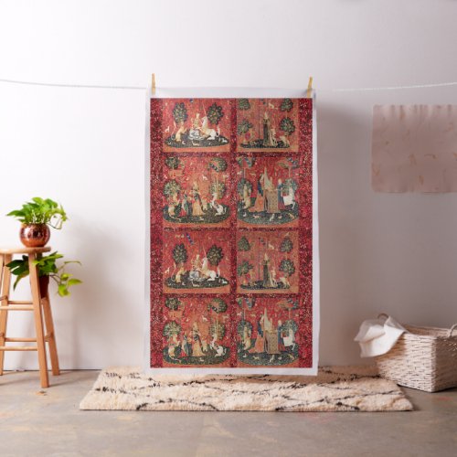 FOUR LADY AND UNICORN STORIES Red Green Floral Fabric