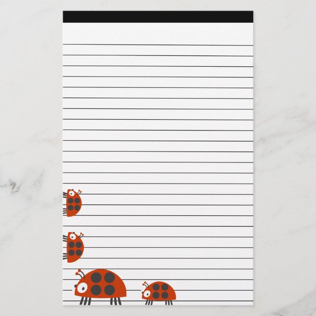 Four Ladybugs Lined Stationery (Front)