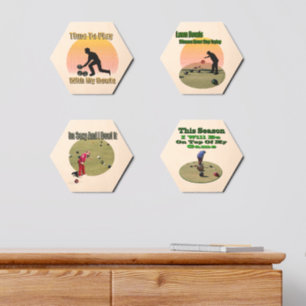 Four Lawn Bowls: Lawn Bowlers Bowling, Wood Photo Tile