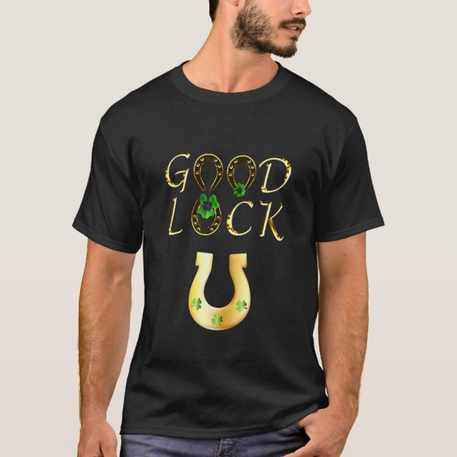 Four Leaf C Lucky Horseshoe For Good Luck T-Shirt (Front)