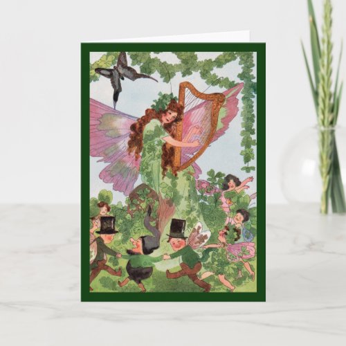 Four Leaf Clover Butterfly Fairy Vintage Card