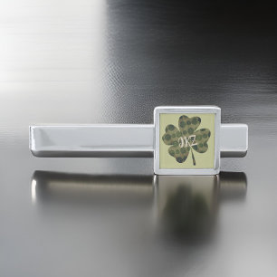 Four Leaf Clover Center Monogram Tie Bar