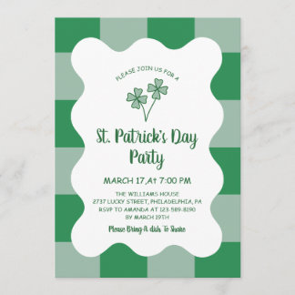 Four Leaf Clover Checkerboard St Patrick's Day Invitation