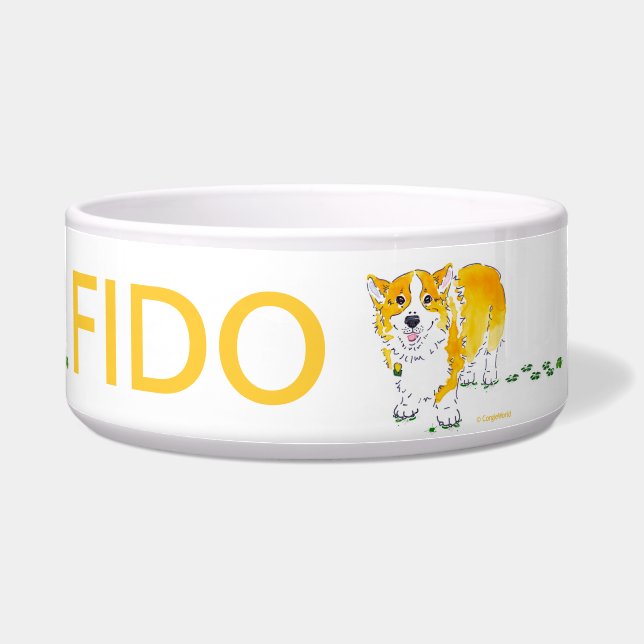 Four Leaf Clover Corgi Dog Bowl (Front)