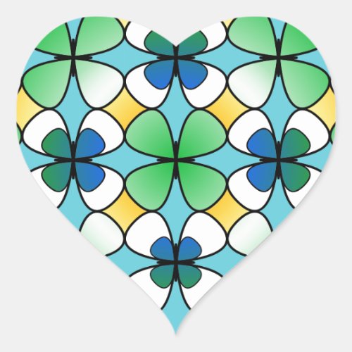 Four Leaf Clover Double Inside Blue Green White Heart Sticker