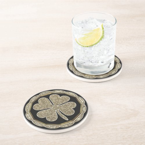 Four Leaf Clover Faux Gold Foil Elegant Good Luck Coaster