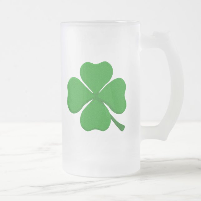 Four Leaf Clover Frosted Glass Beer Mug (Right)