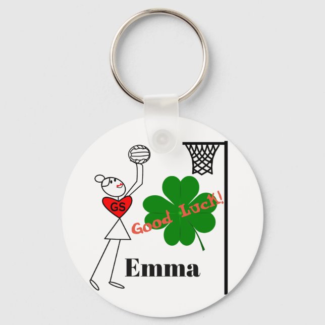 Four Leaf Clover Good Luck Netball Keychain (Front)