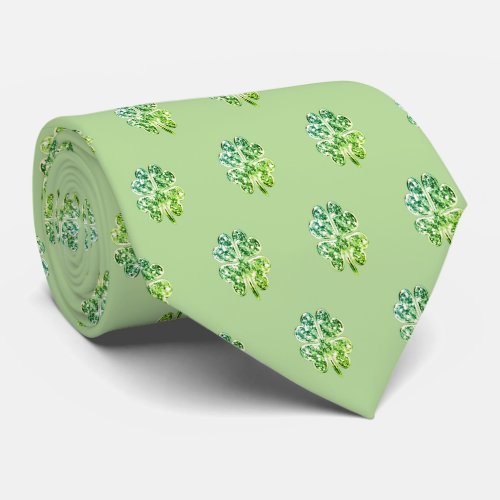 Four Leaf Clover Good Luck Pale Green Modern Neck Tie