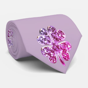 Four Leaf Clover Good Modern Pale Purple Pink Neck Tie