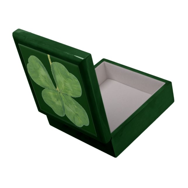 Four Leaf Clover Green Box Trinket Box Jewelry Box (Back Open)