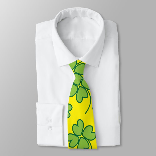 Four Leaf Clover Green Irish Neck Tie (Tied)