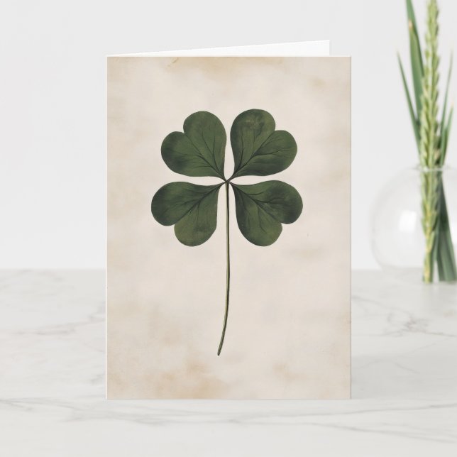 Four-Leaf Clover Green Luck Holiday Card (Front)