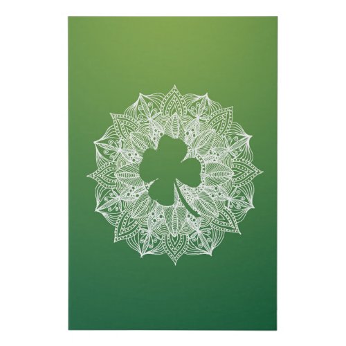 Four Leaf Clover Green Mandala Faux Canvas Print