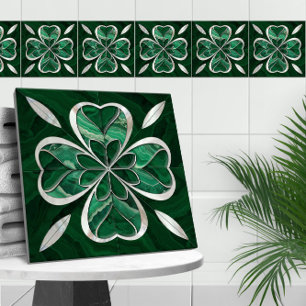 Four-leaf clover - Green Marble and Peal Ceramic Tile