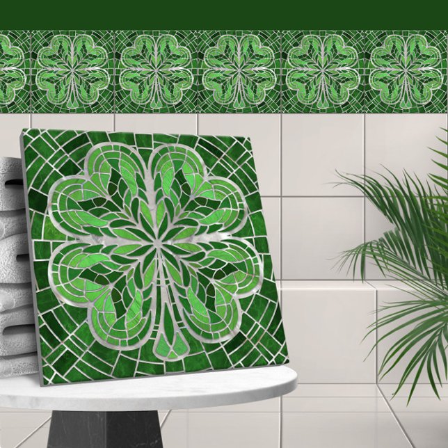 Four-leaf clover - Green Marble and Pearl Ceramic Tile (Creator Uploaded)