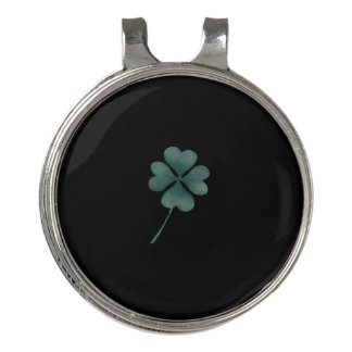 Four Leaf Clover Green On Black Watercolor Golf Hat Clip