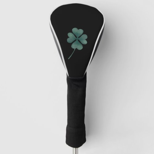 Four Leaf Clover Green On Black Watercolor Golf Head Cover