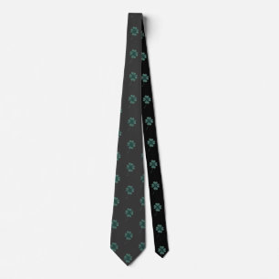 Four Leaf Clover Green On Black Watercolor Neck Tie