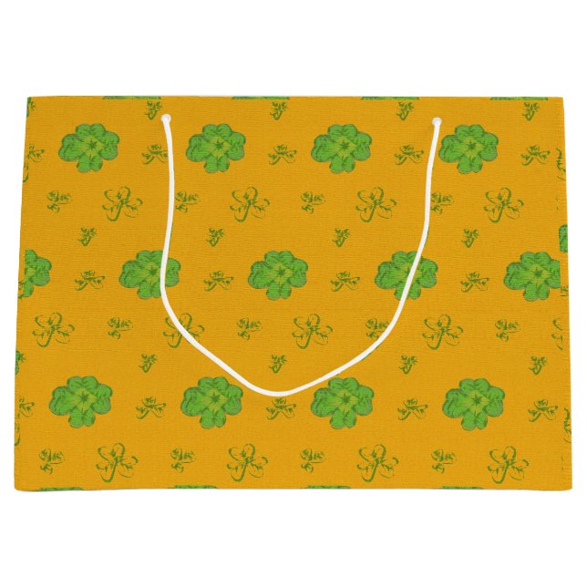 Four-Leaf Clover green orange Large Gift Bag (Front)