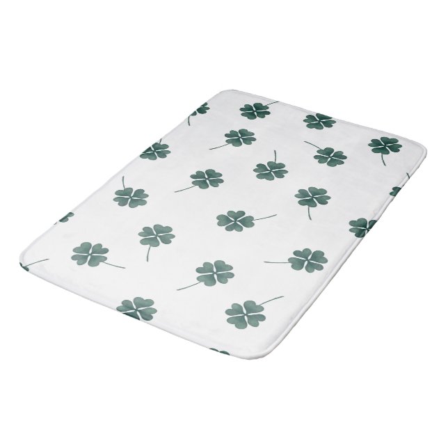 Four Leaf Clover Green Watercolor Bath Mat (Angled)