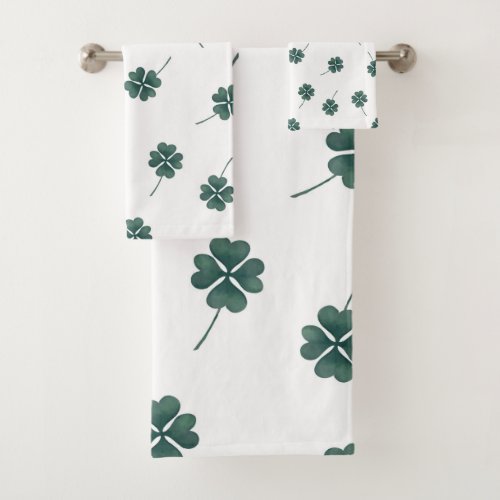 Four Leaf Clover Green Watercolor Bath Towel Set