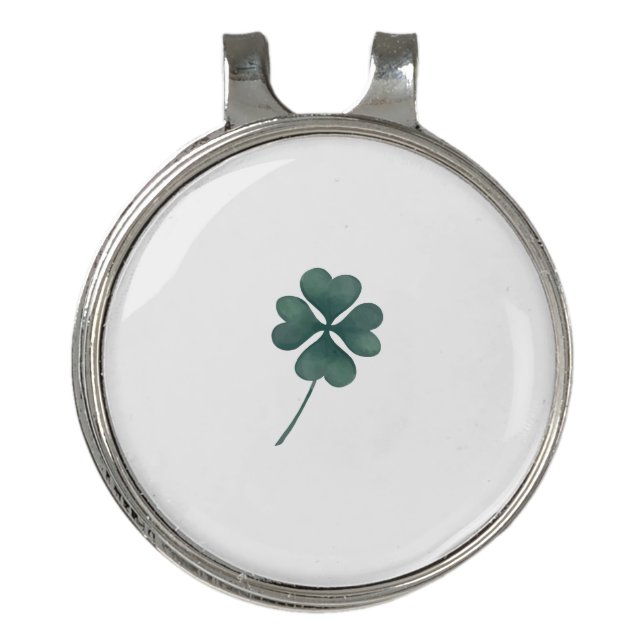 Four Leaf Clover Green Watercolor Golf Hat Clip (Front)