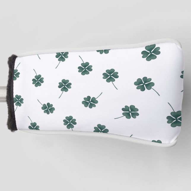 Four Leaf Clover Green Watercolor Golf Head Cover (Front)