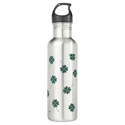 Four Leaf Clover Green Watercolor Stainless Steel Water Bottle