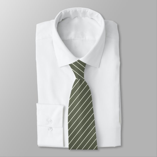 Four Leaf Clover Green with Ivory White Pinstripes Neck Tie (Tied)