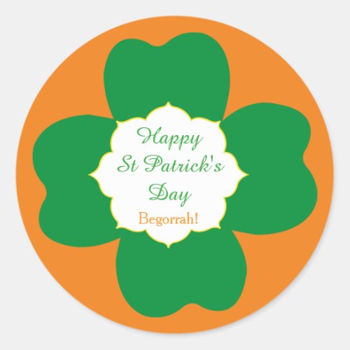 Four Leaf Clover Happy St Patricks Day Classic Round Sticker