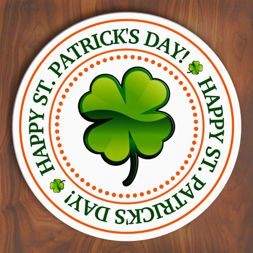 Four Leaf Clover Happy St Patricks Day Classic Round Sticker