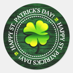 Four Leaf Clover Happy St. Patrick's Day Classic Round Sticker
