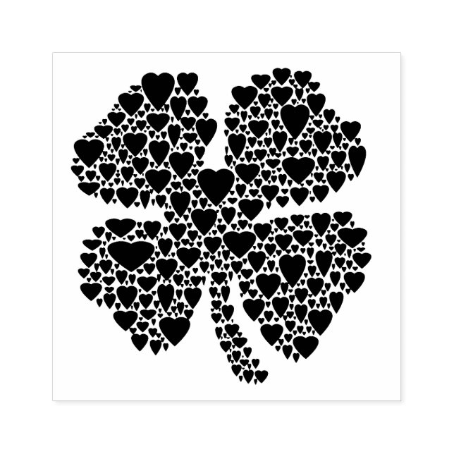 Four Leaf Clover Heart Illustration Rubber Stamp (Imprint)