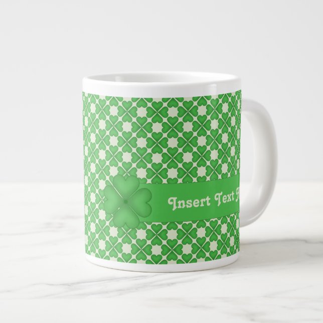 Four leaf Clover Hearts pattern Customizable Large Coffee Mug (Front Right)