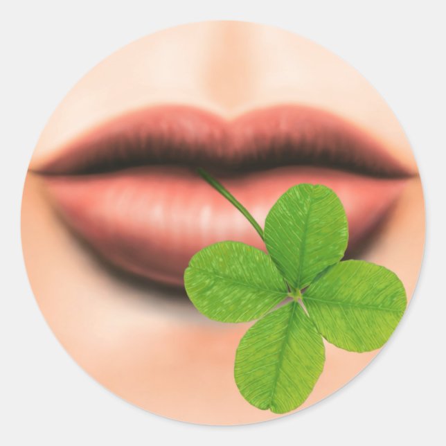 Four Leaf Clover in Mouth Classic Round Sticker (Front)