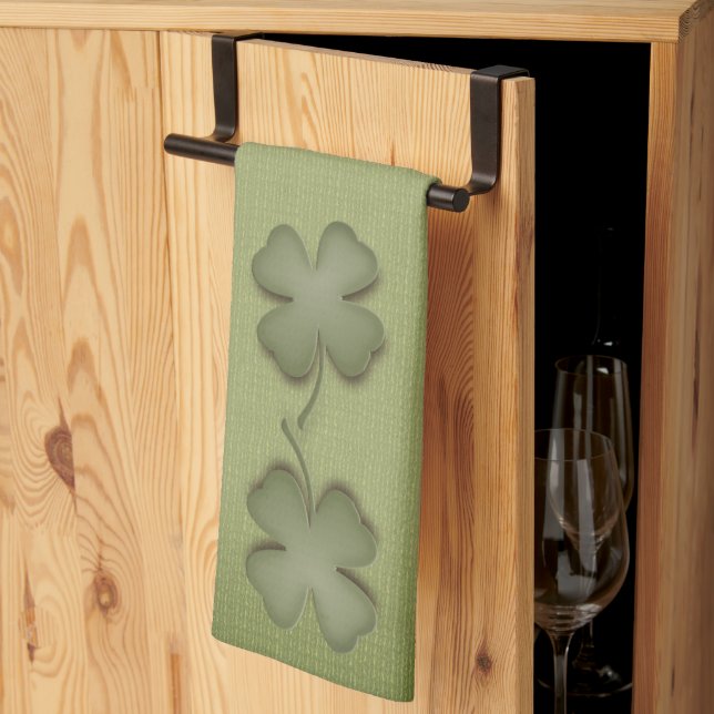Four Leaf Clover Irish Green Design Kitchen Towel (Thirds Fold)