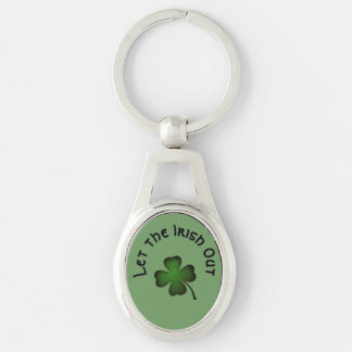 Four Leaf Clover Let the Irish Out on Green Custom Keychain